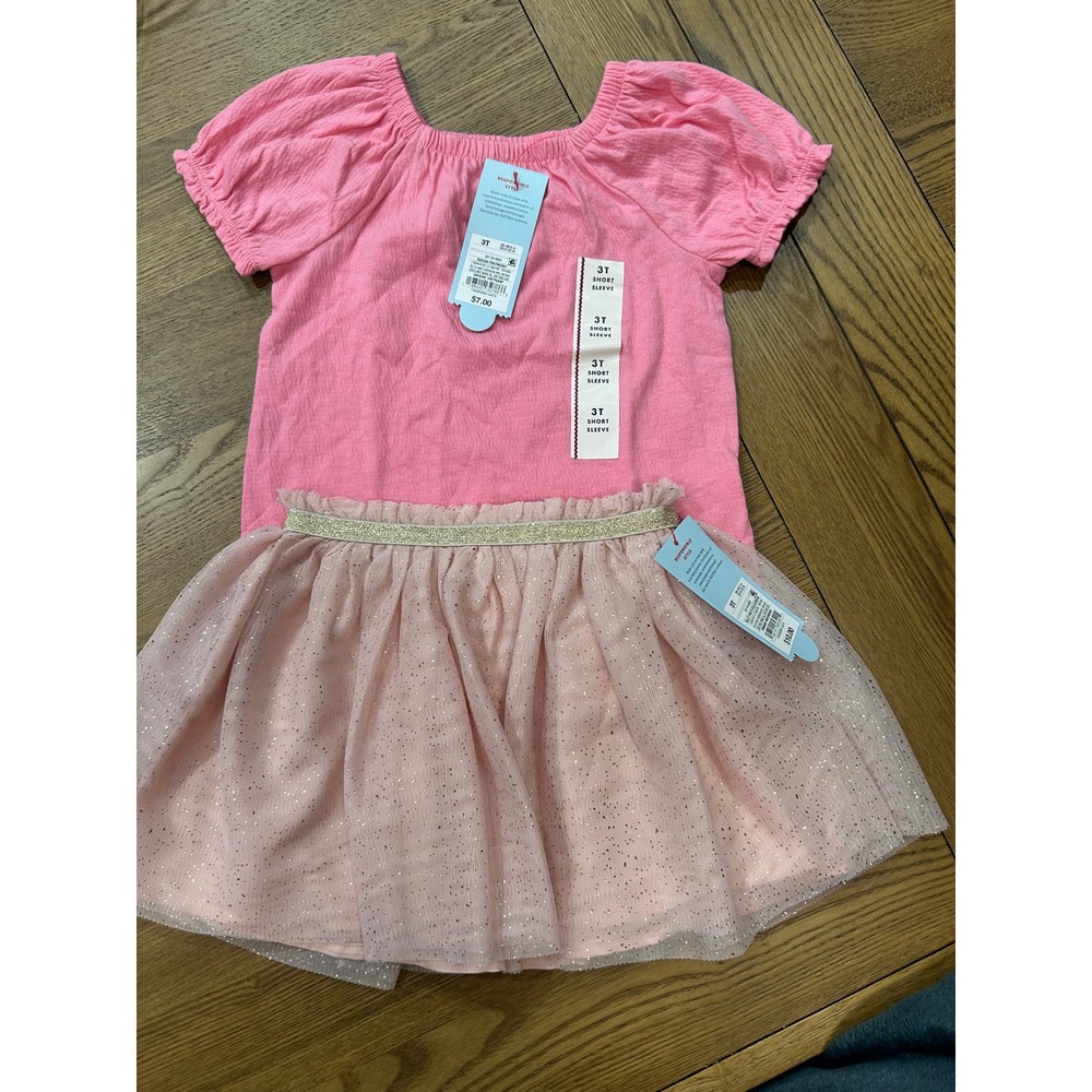 Cat & Jack Girls Outfit Set - Pink Top and Gold Sparkle Tulle Skirt‎ 3T NEW